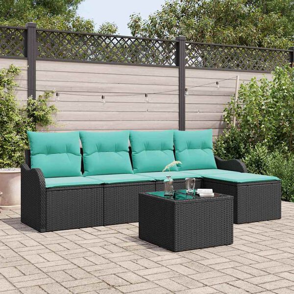 vidaXL Garden Sofa Set with Storage 6 pcs Black Poly Rattan