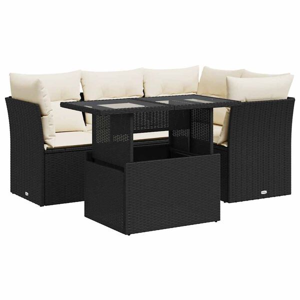 vidaXL 5 Piece Garden Sofa Set with Cushions Black Poly Rattan