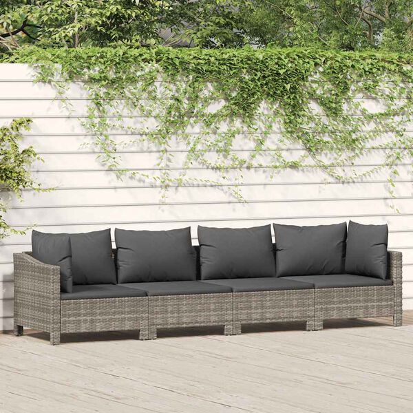 vidaXL 4 Piece Garden Lounge Set with Cushions Grey Poly Rattan