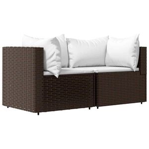 vidaXL Garden Corner Sofas with Cushions 2 pcs Brown Poly Rattan