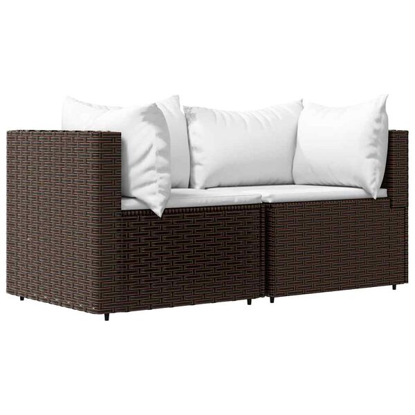 vidaXL Garden Corner Sofas with Cushions 2 pcs Brown Poly Rattan