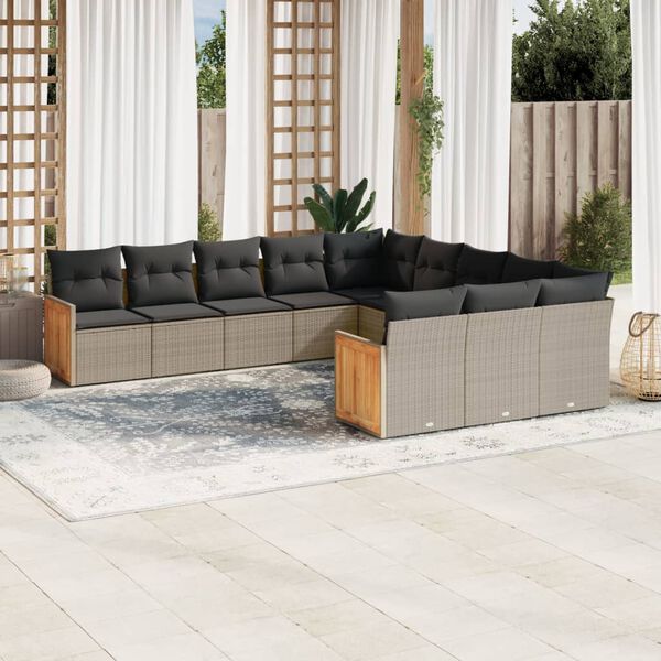 vidaXL 11 Piece Garden Sofa Set with Cushions Grey Poly Rattan