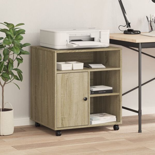 vidaXL Printer Stand with Wheels Sonoma Oak 60x50x67 cm