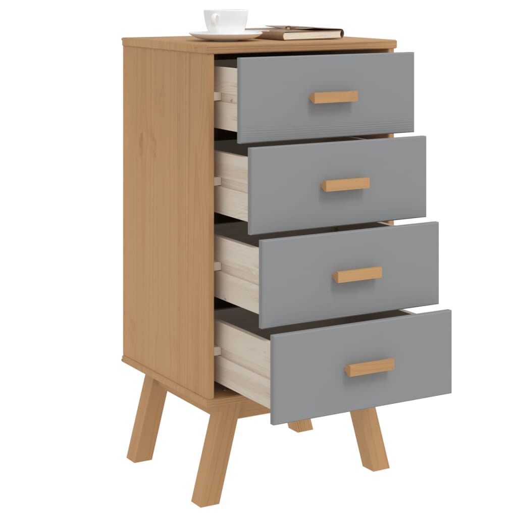 vidaXL Bedside Cabinet OLDEN Grey and Brown Solid Wood Pine