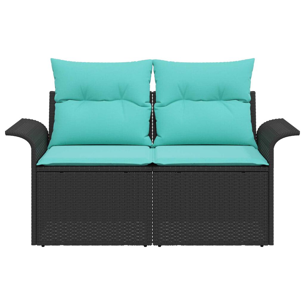vidaXL 2-Seater Garden Sofa with Storage&Cushions Black Poly Rattan
