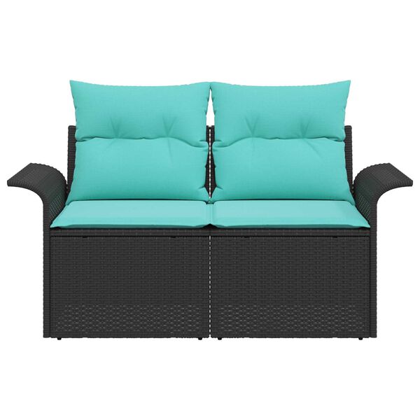 vidaXL 2-Seater Garden Sofa with Storage&Cushions Black Poly Rattan