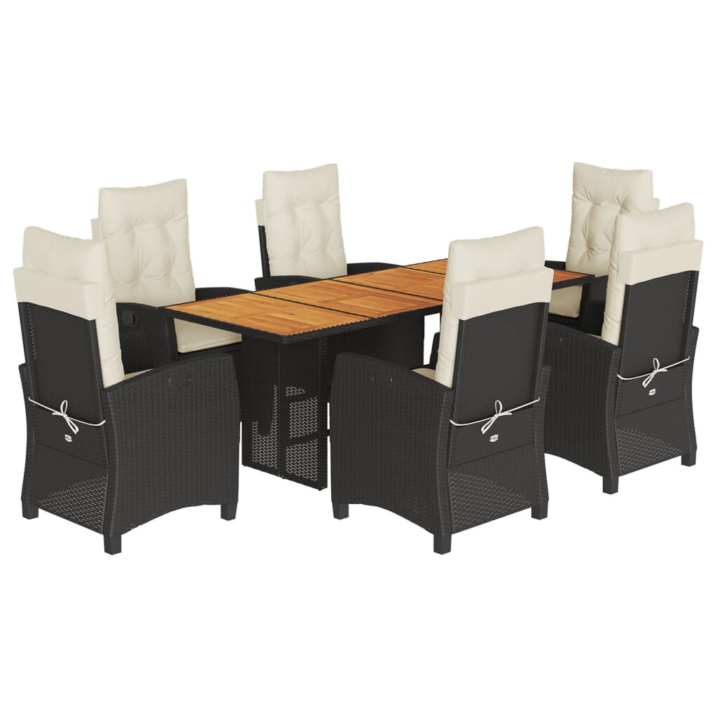 vidaXL 7 Piece Garden Dining Set with Cushions Black Poly Rattan