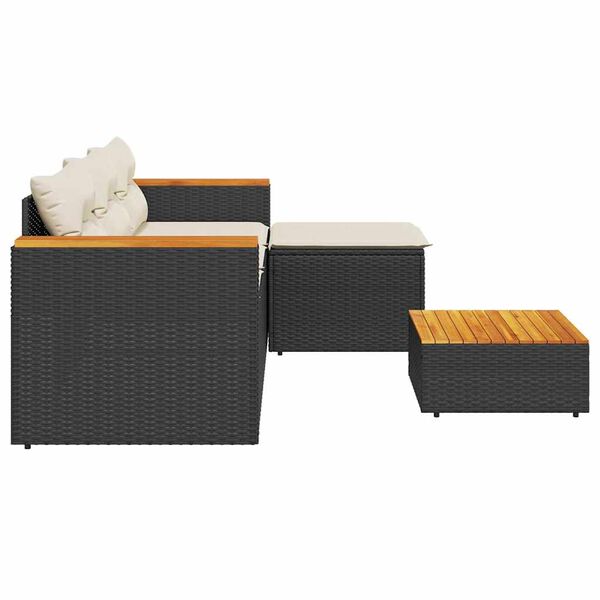 vidaXL 3 Piece Garden Sofa Set with Cushions Black Poly Rattan