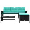 vidaXL Garden Sofa with Table and Cushions L-Shaped Black Poly Rattan