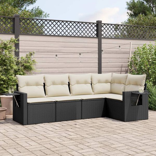 vidaXL 5 Piece Garden Sofa Set with Cushions Black Poly Rattan
