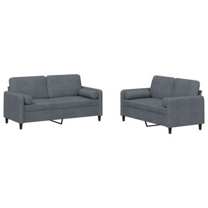 vidaXL 2 Piece Sofa Set with Pillows Dark Grey Velvet