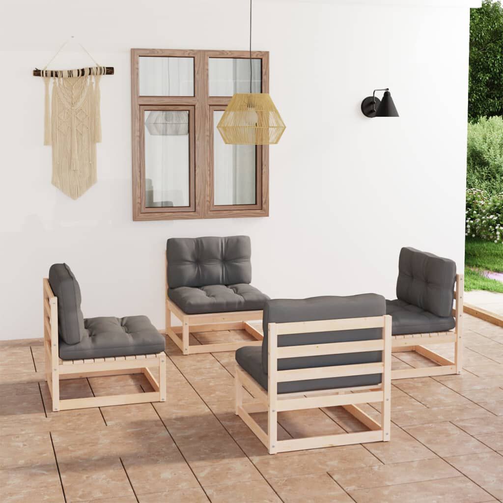 vidaXL 4 Piece Garden Lounge Set with Cushions Solid Pinewood