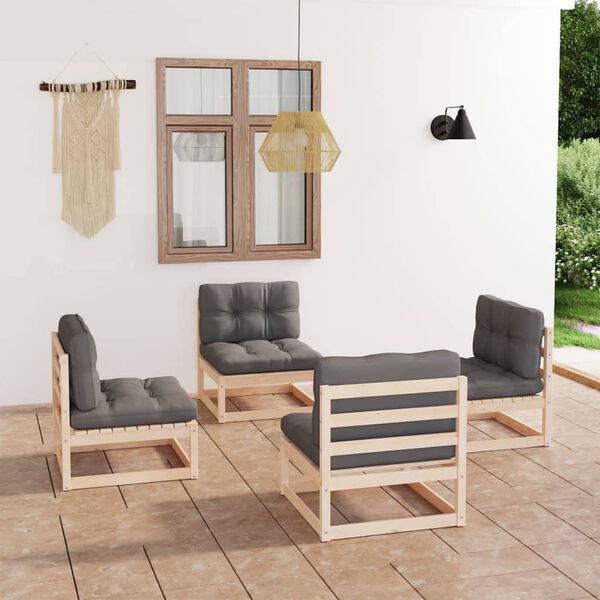 vidaXL 4 Piece Garden Lounge Set with Cushions Solid Pinewood