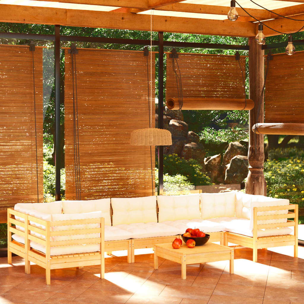 vidaXL 8 Piece Garden Lounge Set with Cream Cushions Pinewood