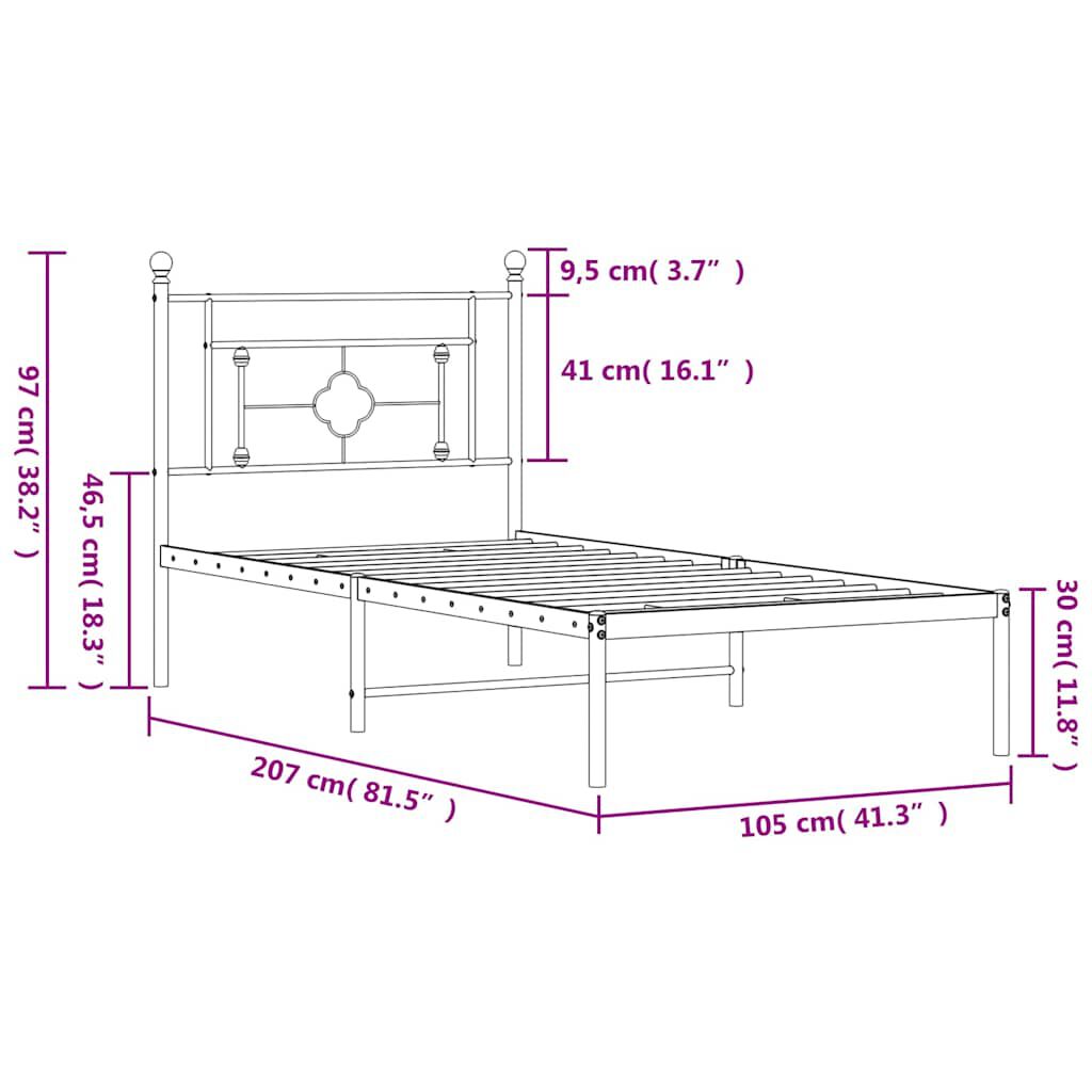 vidaXL Metal Bed Frame without Mattress with Headboard Black 100x200cm