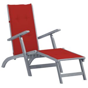 vidaXL Outdoor Deck Chair with Footrest and Cushion Solid Acacia Wood
