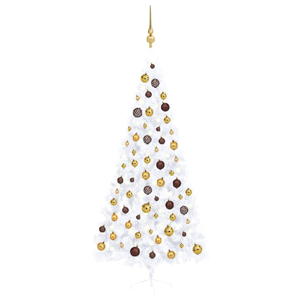 vidaXL Artificial Half Pre-lit Christmas Tree with Ball Set White 210 cm