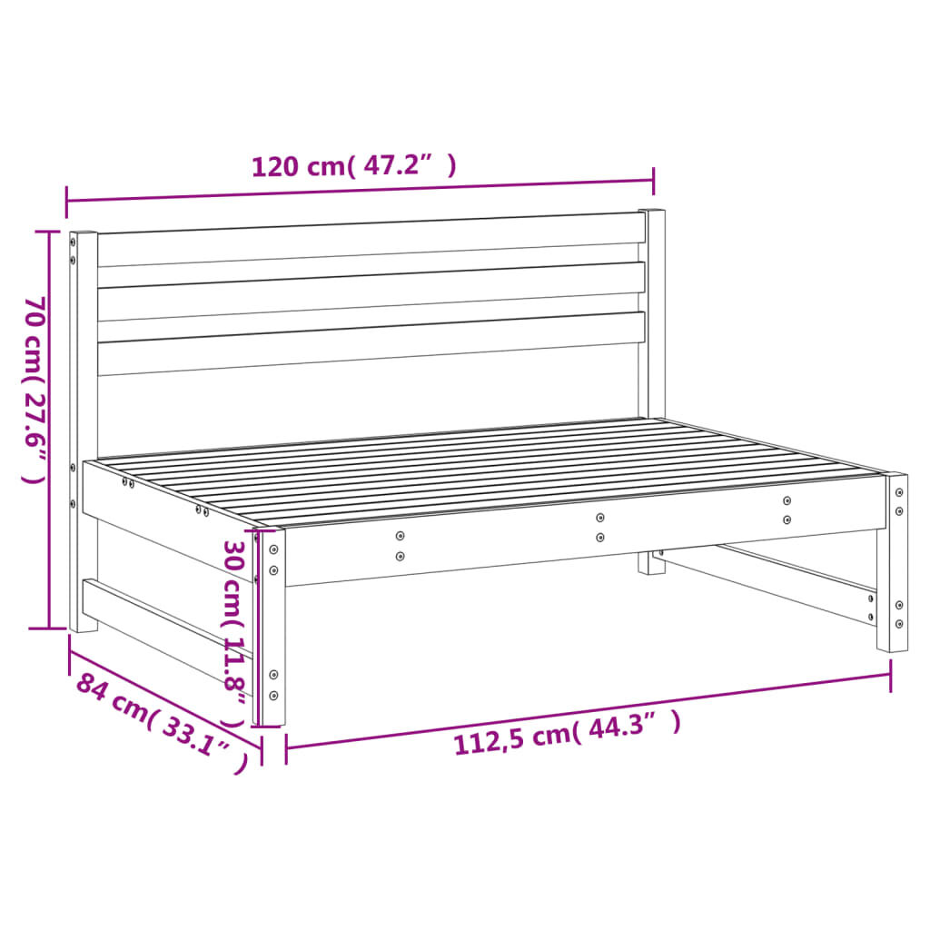 vidaXL Garden Middle Sofa 120x80 cm Solid Wood Pine