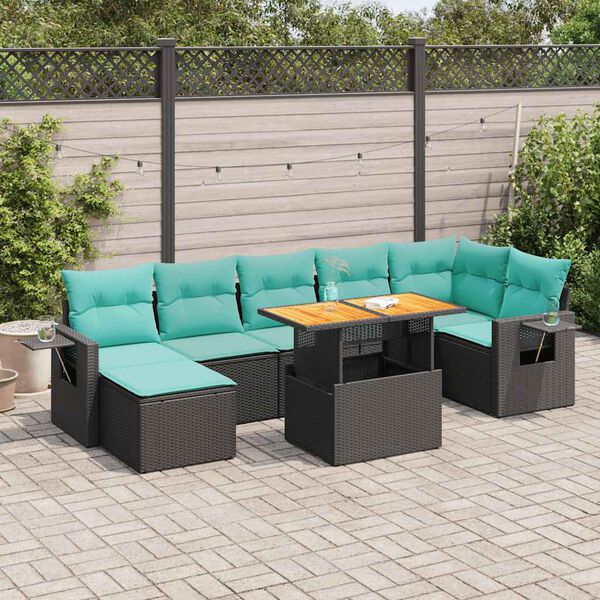 vidaXL 8 Piece Garden Sofa Set with Cushions Black Poly Rattan