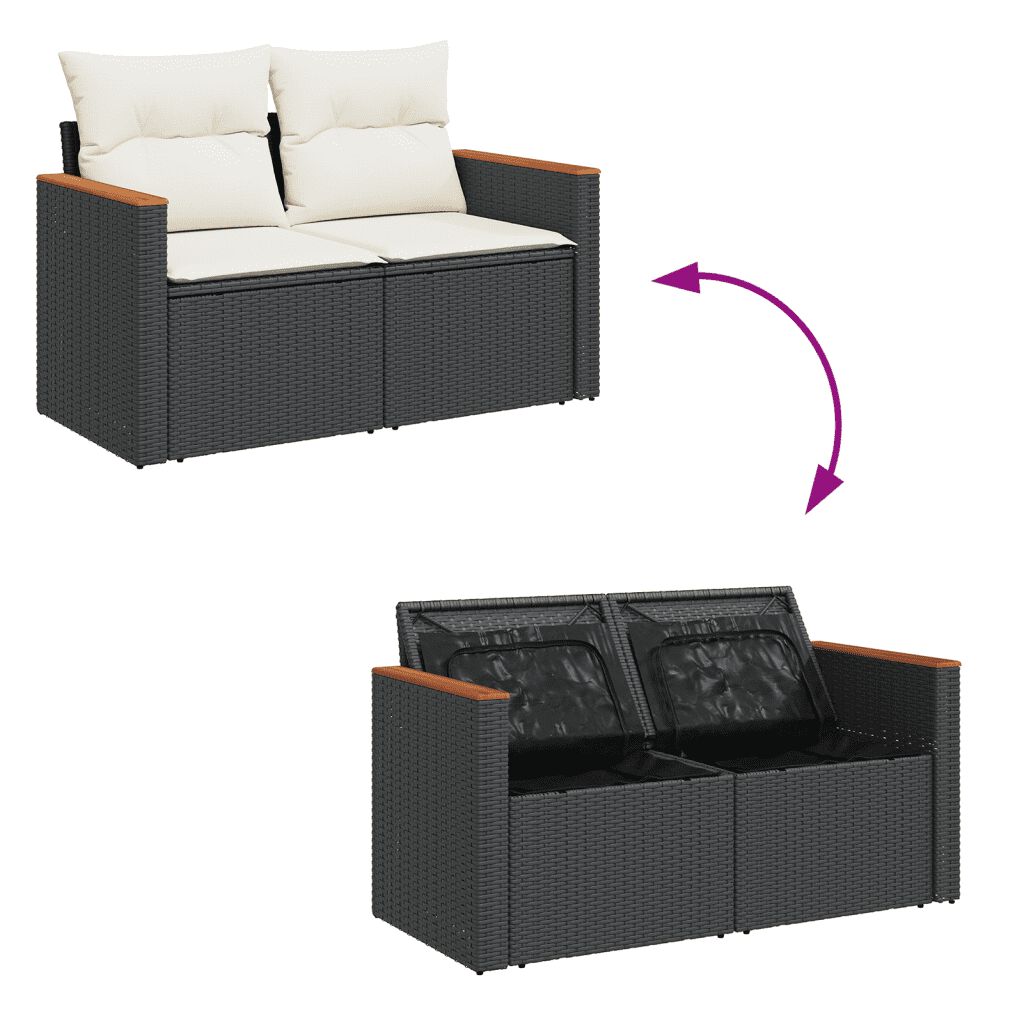vidaXL 10 Piece Garden Sofa Set with Cushions Black Poly Rattan