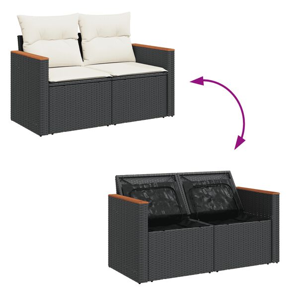 vidaXL 10 Piece Garden Sofa Set with Cushions Black Poly Rattan
