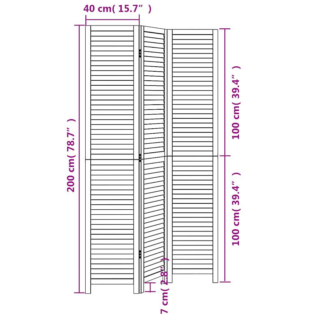 vidaXL Room Divider 3 Panels White Solid Wood Paulownia
