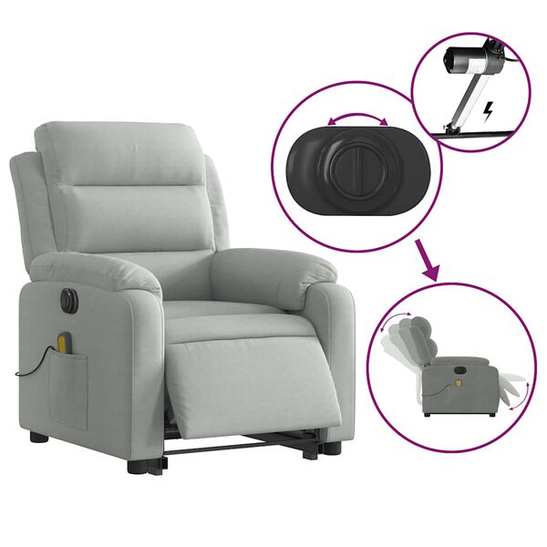 vidaXL Electric Stand up Massage Recliner Chair Light Grey Velvet