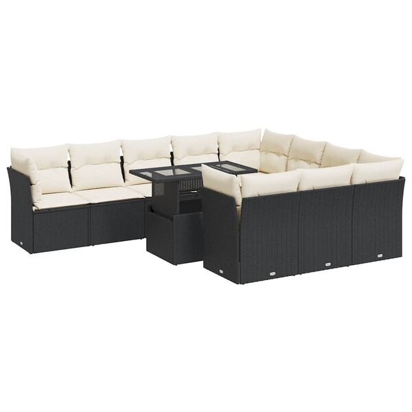 vidaXL 11 Piece Garden Sofa Set with Cushions Black Poly Rattan
