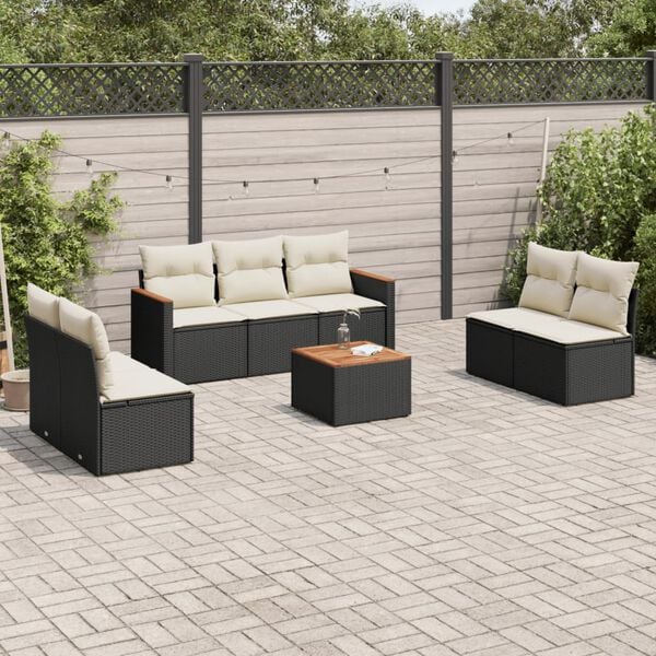 vidaXL 8 Piece Garden Sofa Set with Cushions Black Poly Rattan