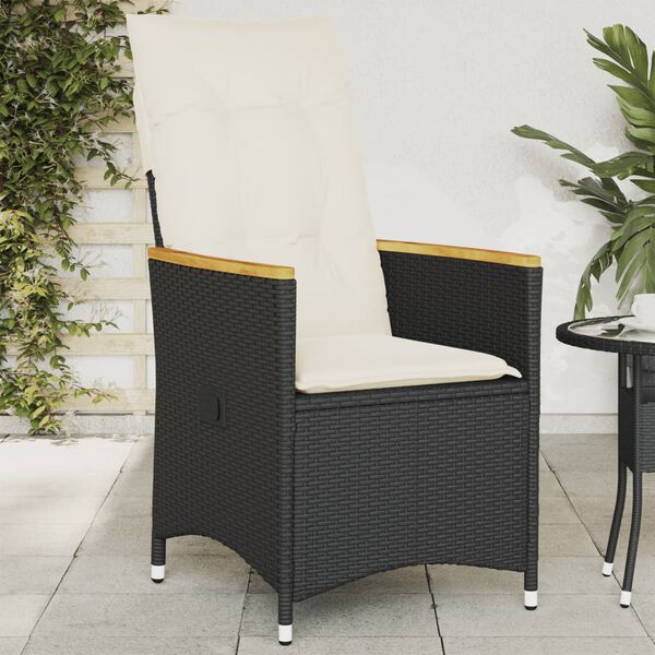 vidaXL Reclining Garden Chair with Cushions Black Poly Rattan
