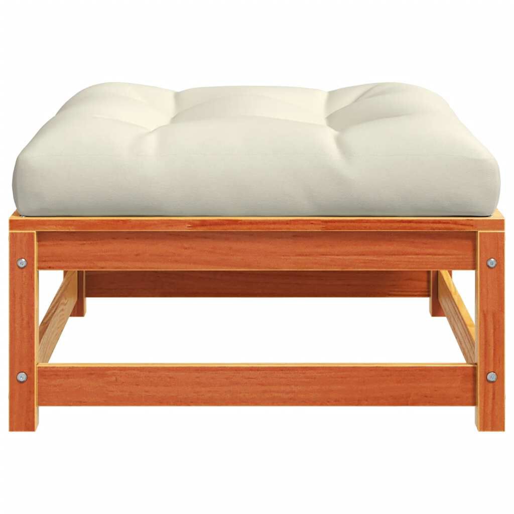 vidaXL Garden Footstool with Cushion Wax Brown Solid Wood Pine