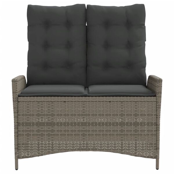 vidaXL Reclining Garden Bench with Cushions Grey Poly Rattan