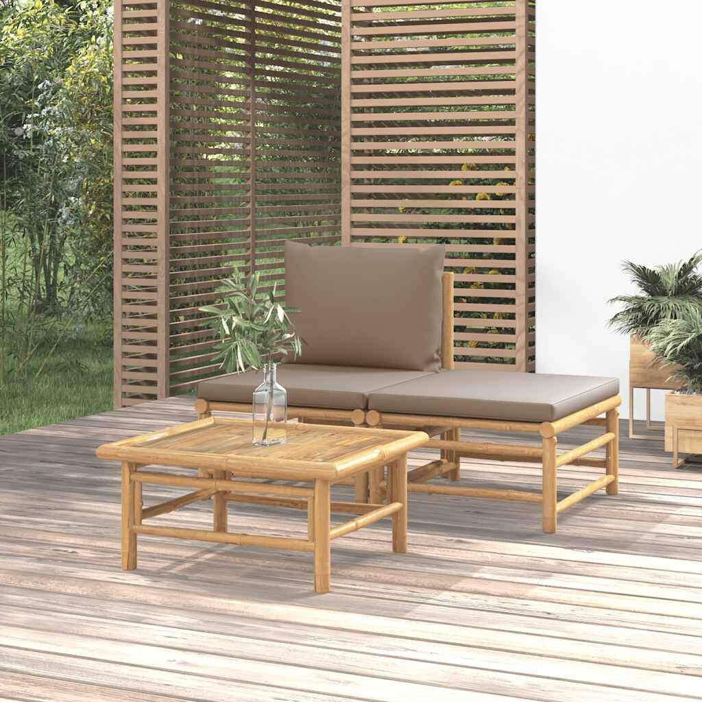 vidaXL 3 Piece Garden Lounge Set with Taupe Cushions Bamboo