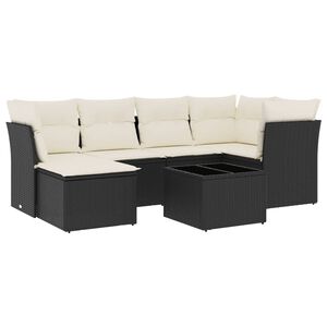 vidaXL 7 Piece Garden Sofa Set with Cushions Black Poly Rattan