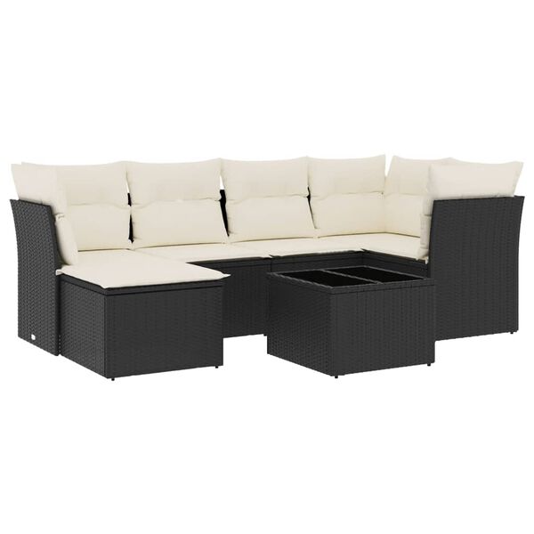 vidaXL 7 Piece Garden Sofa Set with Cushions Black Poly Rattan