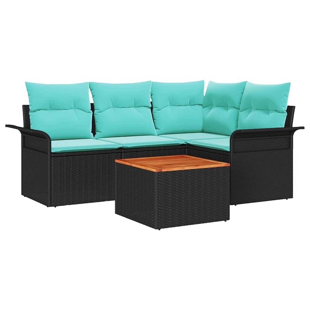 vidaXL Garden Sofa Set 5 pcs Black Poly rattan