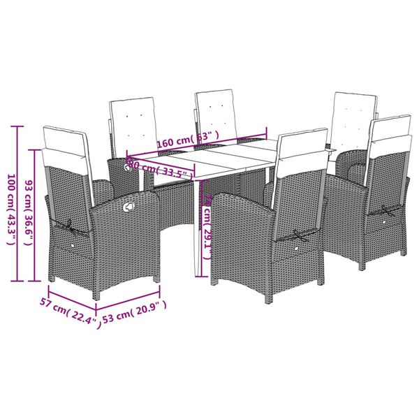vidaXL 7 Piece Garden Dining Set with Cushions Brown Poly Rattan