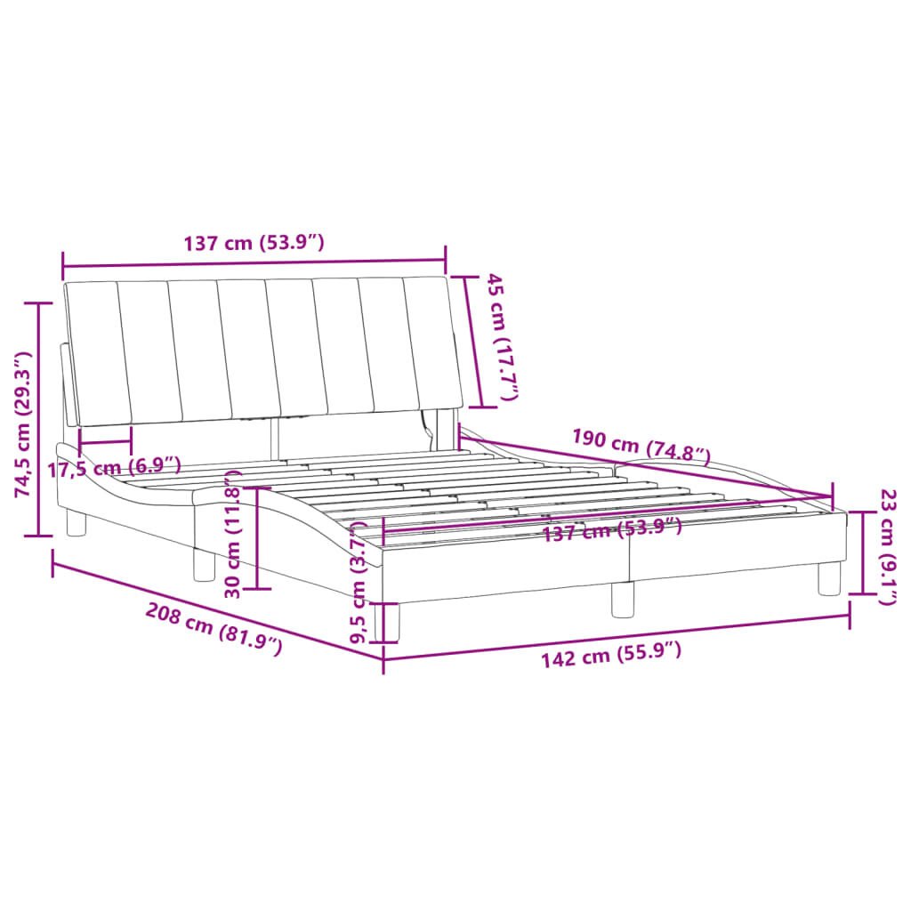 vidaXL Bed Frame with LED without Mattress Dark Grey 137x190 cm Velvet