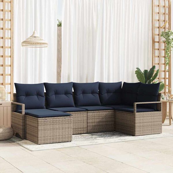 vidaXL Sofa Set with Cushion 6 pcs Grey Poly Rattan