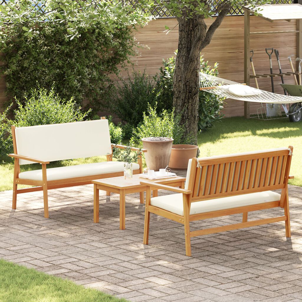 vidaXL 3 Piece Garden Sofa Set with Cushions Solid Wood Acacia