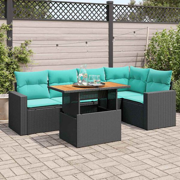 vidaXL 6 Piece Garden Sofa Set with Cushions Black Poly Rattan