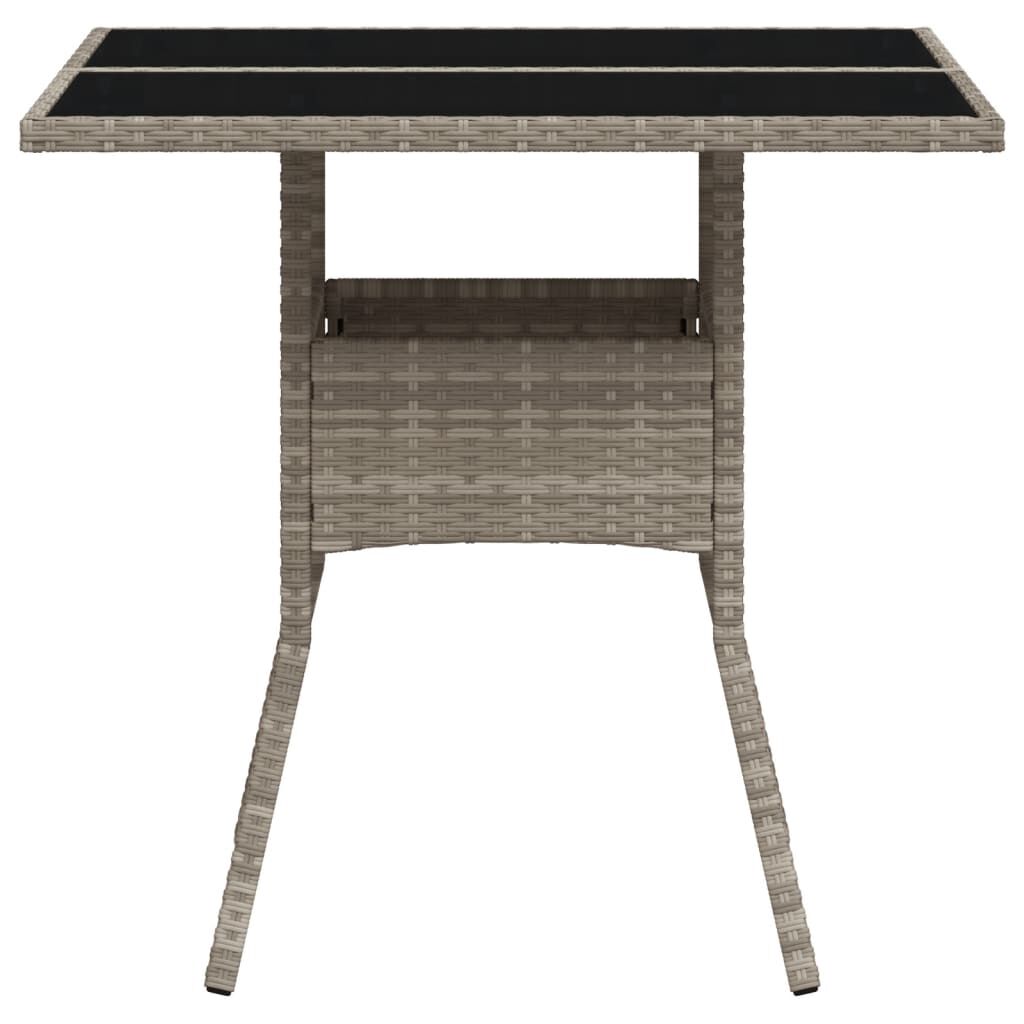 vidaXL Garden Table with Glass Top Light Grey 80x80x75 cm Poly Rattan