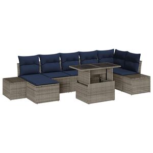 vidaXL Garden Sofa Set with Cushion 8 pcs Grey and navy blue