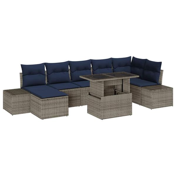 vidaXL Garden Sofa Set with Cushion 8 pcs Grey and navy blue