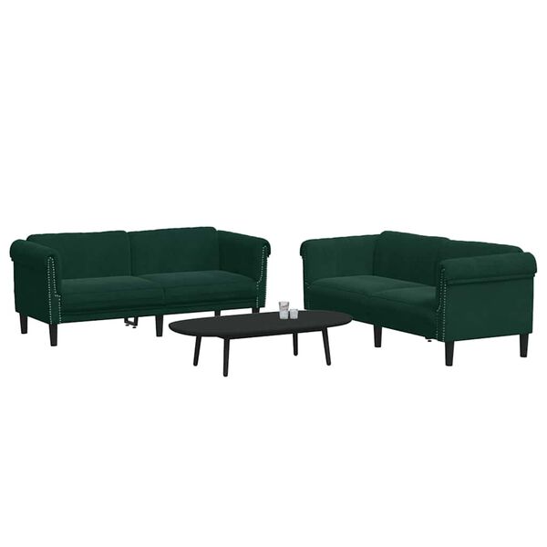 vidaXL 3 Piece Sofa Set Dark Green Velvet