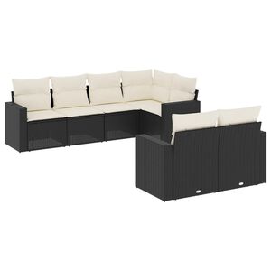 vidaXL 7 Piece Garden Sofa Set with Cushions Black Poly Rattan