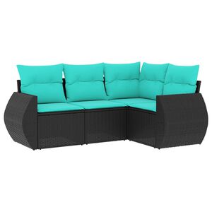 vidaXL 4 Piece Garden Sofa Set with Cushions Black Poly Rattan