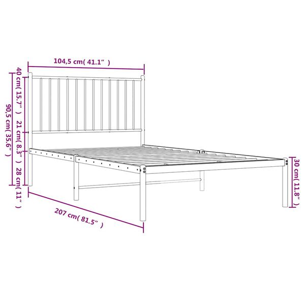 vidaXL Metal Bed Frame without Mattress with Headboard White 100x200cm