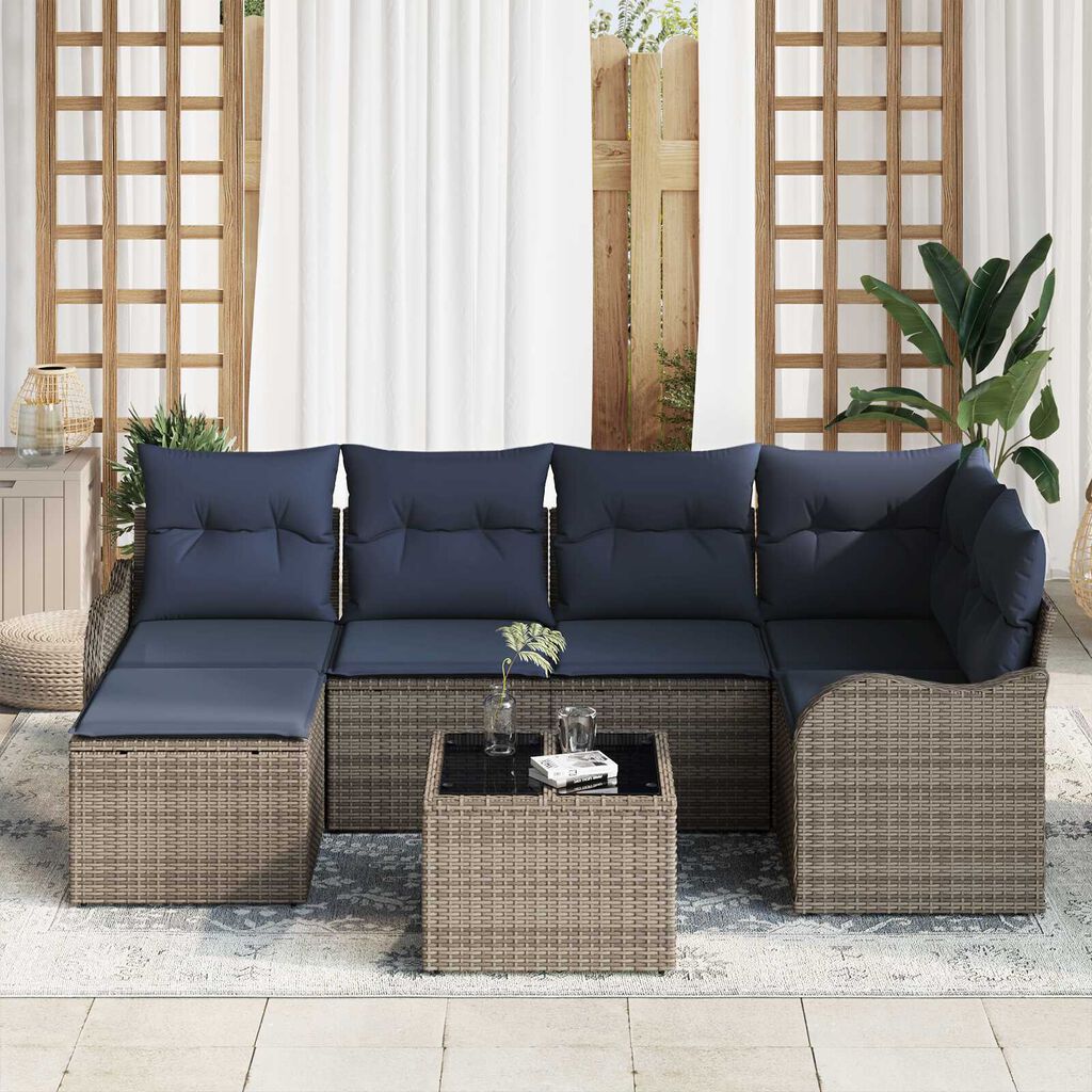 vidaXL 7 Piece Garden Sofa Set with Cushions Grey Poly Rattan