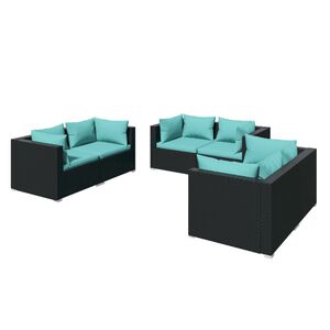 vidaXL 6 Piece Garden Lounge Set with Cushions Poly Rattan Black